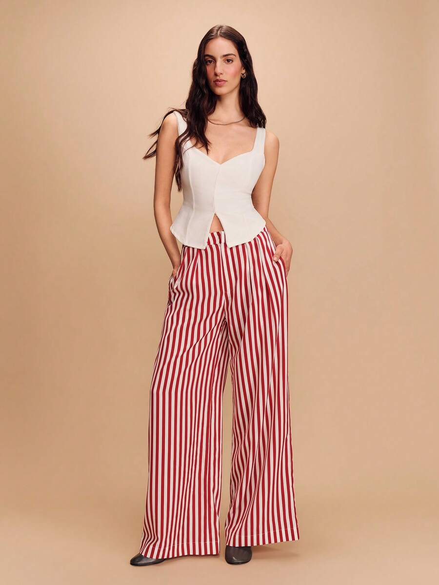 lacRébo Red And Cream Striped Wide-Leg Pants - Flowy, Bold, And Effortlessly Chic. - Red and White - View 1