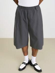 TOKVUE Men's Casual Everyday Commute Solid Color Elastic Waist Pleated Loose Wide Leg Cropped Pants - Dark Grey - View 4