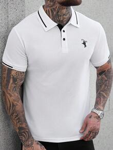Manfinity CasualCool Polo à manches courtes décontracté avec bordure contrastée pour homme, polyvalent pour l'été - Blanc - Voir 1