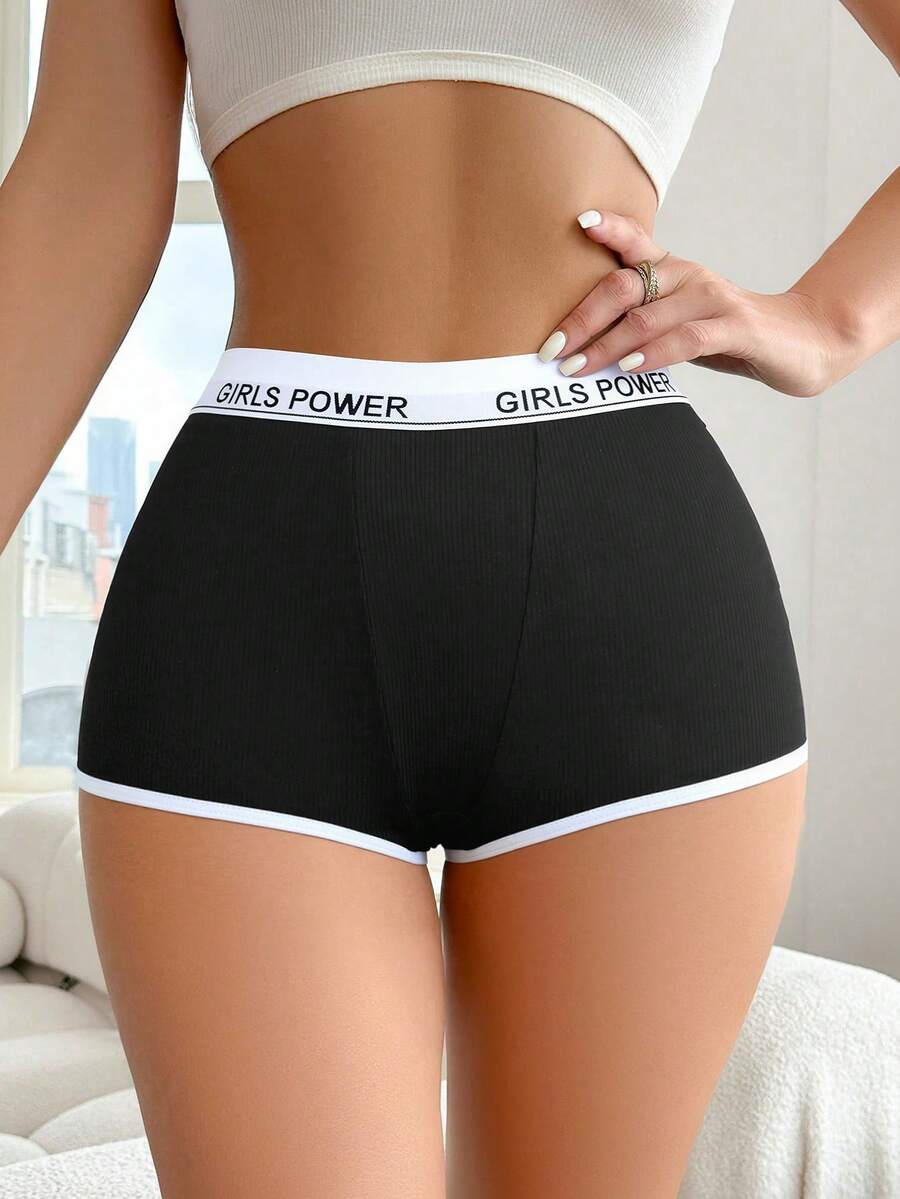 SHEIN Women's Comfortable Casual Letter Print Hipster Panties - Black - View 1
