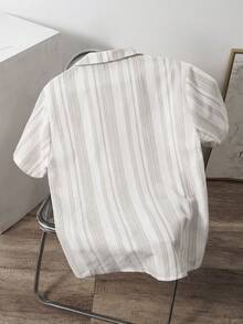 Manfinity Joysei Men's Summer Striped Short Sleeve Button-Down Casual Shirt - Khaki - View 2
