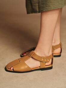 Rosivie Bailarinas cuadradas de moda con diseño slip-on, zapatos versátiles para ir y venir, elegantes para usar en la oficina para mujeres - Marrón - Ver 4