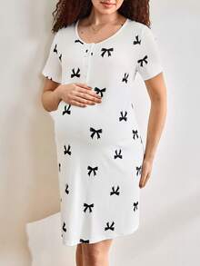 舒适休闲家居服，柔软心形孕妇睡衣 - 彩色 - 查看 7