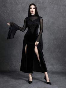 Glisette 女士黑色朋克风蕾丝拼接连衣裙 - 黑色 - 查看 5