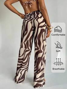 Aloruh Women's New Zebra Print Low Waist Wide Leg Beach Cover Up Pants, Vacation Clothes Vacation Women Beach For Woman Boho Women's Clothing Country Concert , Western Wear Women Cover Ups For Swimwearbathing Suit Cover Up Swim Coverup Women Swimsuit Cover Up Beach Cover Up Women's Beach Cover-Up Cover Ups For Swimwear - Multicolor - View 3