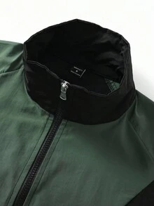 Manfinity ZONE917 Plus Size Men's Color Block Black, Green And White Trench Coat - Green - View 4