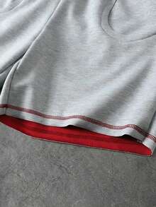 ROMWE MEN Essentials Men's Contrast Color Drawstring Waist Slant Pocket Loose Shorts Spring/Summer - Grey - View 2