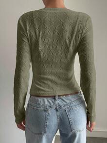 Livesso Áo khoác cardigan ngắn dệt kim jacquard dành cho nữ, kiểu dáng thường ngày, phù hợp cho mùa thu, xuân và hè. - xanh quân đội - Xem 3