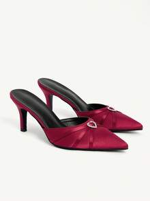 CUCCOO CHICEST Giày cao gót nữ mũi nhọn đính đá hình trái tim, kiểu dáng slip-on, thời trang hàng ngày. - Màu Đỏ Sâu - Xem 9