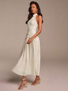 COSMINA 女士白色刺绣蕾丝无袖雪纺拼接连衣裙，优雅百搭，适合婚礼、休闲、度假、派对等场合，简约复古风格 - 白色 - 查看 9