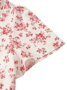 Linhara Summer Fashionable Casual Vacation French Retro Elegant Commuting Ruffled Floral Print Shirt - Pink - View 5