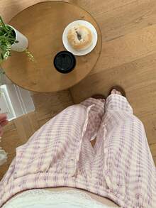 DAZY 女士格子波点直筒宽松长款睡裤 - 紫色 - 查看 10