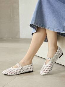 MOTF WOMEN BUCKLE HOLLOW OUT FLATS - White - View 1