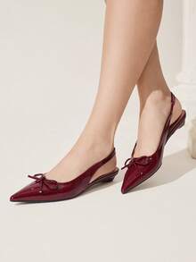 CUCCOO CHICEST Giày nữ mũi nhọn có nơ trang trí, giày lười da bóng tối giản, đa năng cho đi làm, mua sắm, mặc hàng ngày, hẹn hò, màu đỏ rượu vang. - Màu Đỏ Sâu - Xem 5