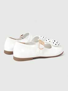 ROMWE Kawaii Chaussures plates femme à nœud transparent, chaussures de style "Babies" douces , mocassins à enfiler avec semelle souple, convenant aux jupes et robes - Cuir brillant blanc + nœud à pois. - Voir 5