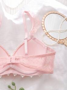 FairyFlirt Soutien-gorge à armatures avec décoration de dentelle contrastée, romantique pour femmes - Rose bonbon - Voir 7