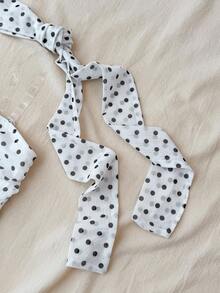 SHEIN Tween Girls Tank Tops & Camis With Matching Neck Gaiter, Ruched Midriff White Base Black Polka Dot - White - View 4