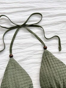 Soleia 女士度假纯色褶皱性感吊带迷你连衣裙 - 軍綠色 - 查看 7