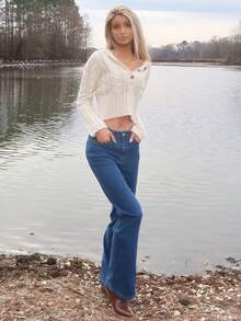 Sydney Algeri 女式前扣口袋简约休闲牛仔裤，日常穿着 - 中等水洗藍 - 查看 1