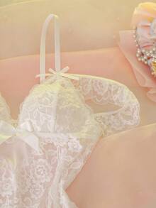 DelicateAllure 2pcs Romantic Lace Patchwork Mesh Sexy Dress Set - White - View 7