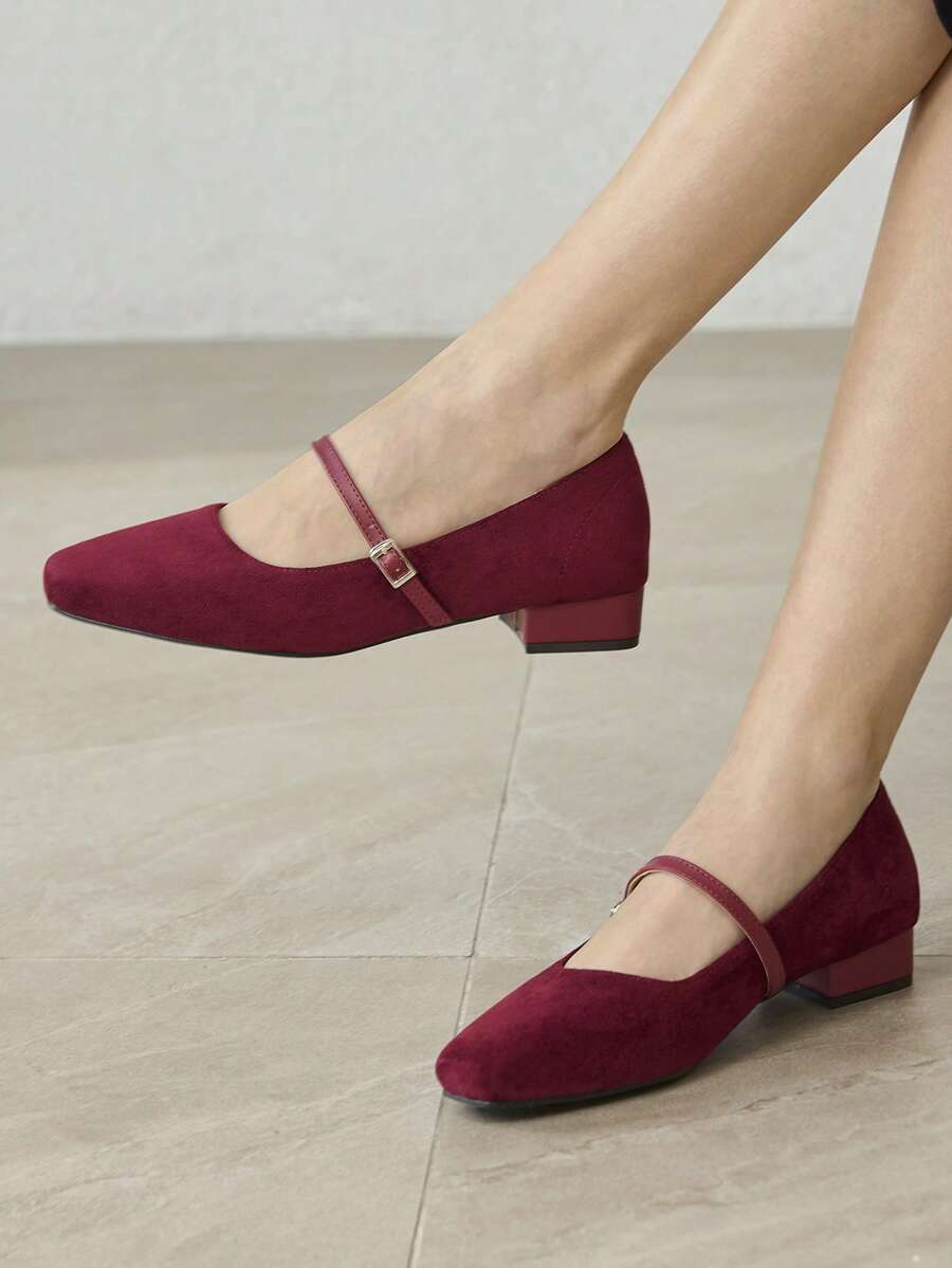 MOTF PREMIUM COMFORTABLE VERSATILE SQUARE HEEL WOMEN FLAT SHOES FOR CHRISTMAS - Burgundy - View 1