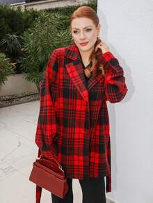 Gretanique 千鸟格纹系腰夹克，秋冬 - 紅色 - 查看 6