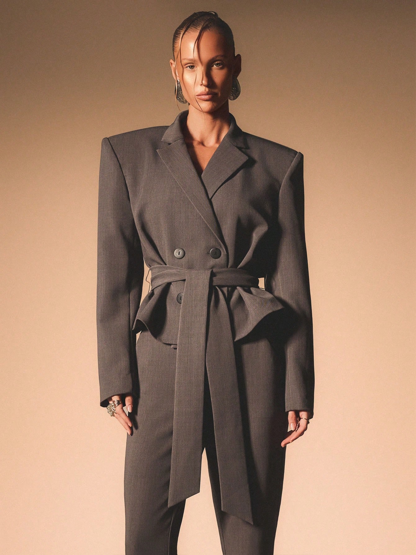 KIZN Blazer doppiopetto con cintura e revers