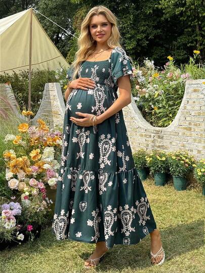 SHEIN 夏季孕妇休闲碎花连衣裙