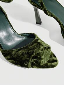 CUCCOO SZL Sandalias de tacón alto minimalistas ajustables de color granate para mujer, para uso casual diario, zapatos de primavera, vacaciones de primavera, baile de graduación y tacones navideños - Verde terciopelo - Ver 5