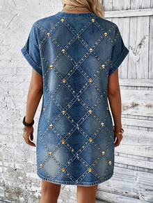 EMERY ROSE 女士全印花圆领休闲短袖连衣裙 - 彩色 - 查看 2