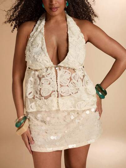 SHEIN BAE Plus Size Women's White Tie-Up Top, Spring/Summer,Summer Tops,Summer Clothes,Tube Top,Spring Outfits For Women,Summer,Shirts,Western Outfits For Women,Going Out Top,Holiday Outfits For Women,Tops For Women,Office Wear Women,Tank Top,Vacation Outfits Women,Plus Size,Western Outfits For Women,Country Concert Outfit,Cowgirl Outfits For Women,Plus Size,Curve,Sequined Top,Sexy Top