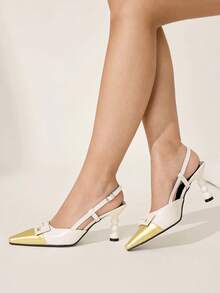 CUCCOO CHICEST Women's Pointed Toe Contrast Color Buckle Design Elegant High Heels Wedding Shoes Spring Shoes Bride Shoes - Gold - View 8