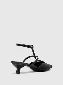CUCCOO BIZCHIC Giày sandal nữ mũi nhọn, da bóng màu đen, kiểu dáng tối giản, quai chữ T, kín mũi, thanh lịch, phù hợp đi làm hàng ngày và hẹn hò buổi tối. - màu đen - Xem 9