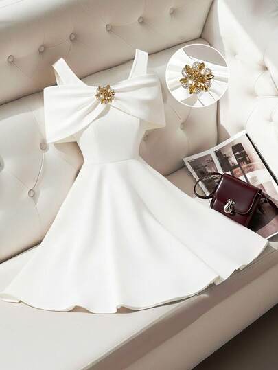 Franclia 女士无袖水钻装饰连衣裙，适合派对、办公室、春夏秋季穿着，白色，正式场合、聚会、约会、伴娘等场合皆宜