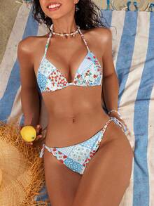 Swim Mod 2025 Women's Floral & Leopard Print Sexy Tie-Up Bikini Set - Multicolor - View 9