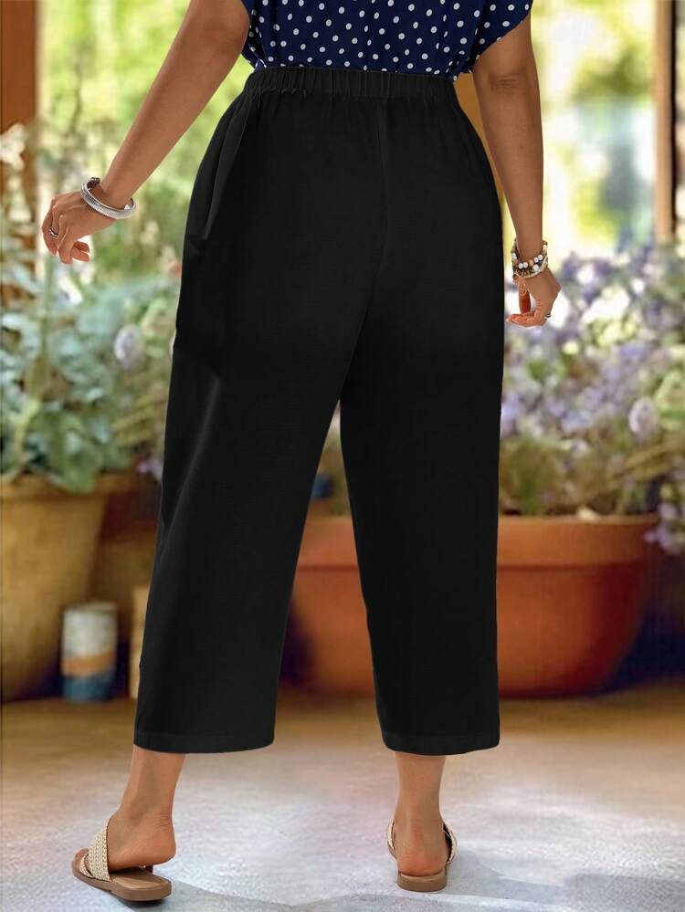 Plus Size Women Casual Vacation & Daily Commute Solid Color Minimalist Slit Hem Pocket Ankle Pants