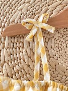 SHEIN Baby Girls' Casual Fashionable Plaid Ruffle Strap Romper, Cute Princess Style, Suitable For Spring/Summer Outdoor, Daily, Travel Wear - Multicolor - View 5