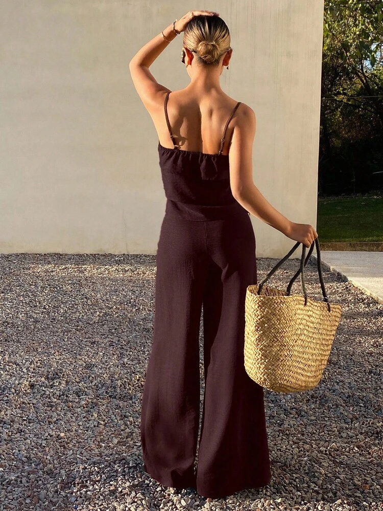 Tall Women's Exclusive Camisole Top And Loose Wide-Leg Pants 2 Pieces Vacation Set