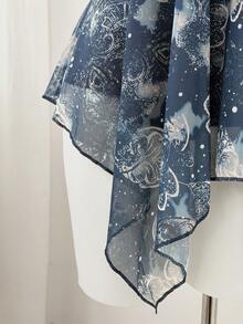 Sweetra 女士印花腰果花领蕾丝不对称下摆围巾式吊带背心，佩斯利印花，适合音乐节、夏季、度假、日常穿着 - 藍色 - 查看 4