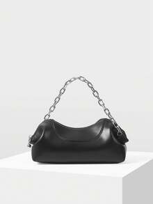 MOTF BOLSO DE MANO CON CREMALLERA Y CADENA DE MODA CALLEJERA PARA MUJER, ADECUADO PARA EL TRANSPORTE DIARIO - Negro - Ver 3