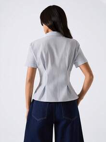 LYSMO 2026 New Arrive Minimalism Spring/Summer Women's Fashionable Striped Tie Collar Blouse,Stylish Women's Blouses/Casual Blouses For Women,Striped/Casual - Baby Blue - View 2