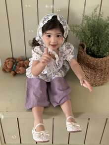 DAZY Baby Girls' Korean Style Floral Print Short Sleeve Shirt And Loose Pants 2pcs Set Summer Vacation - Multicolor - View 6