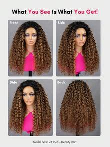 QUICK WEAR 9am Hair Store 即戴即用半头假发，预造型水波纹渐变棕色假发，黑色发根，灵活贴合，三合一半头假发，带抽绳，自然发际线，无缝设计，新手友好，即戴即用，无需胶水，真人发假发，预先拔毛发际线，180% 密度，16-28 英寸。 - S1B/4/30A - 查看 4