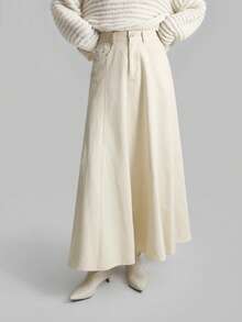 Ontre 2026春夏女装杏色极简A字中长裙，休闲日常穿着，复古极简风格，都市通勤，优雅简约 - 杏色 - 查看 5