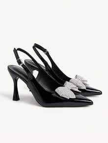 CUCCOO CHICEST Women's Rhinestone Butterfly Embellished Pointed Toe High Heel Shoes, Autumn - Black - View 1