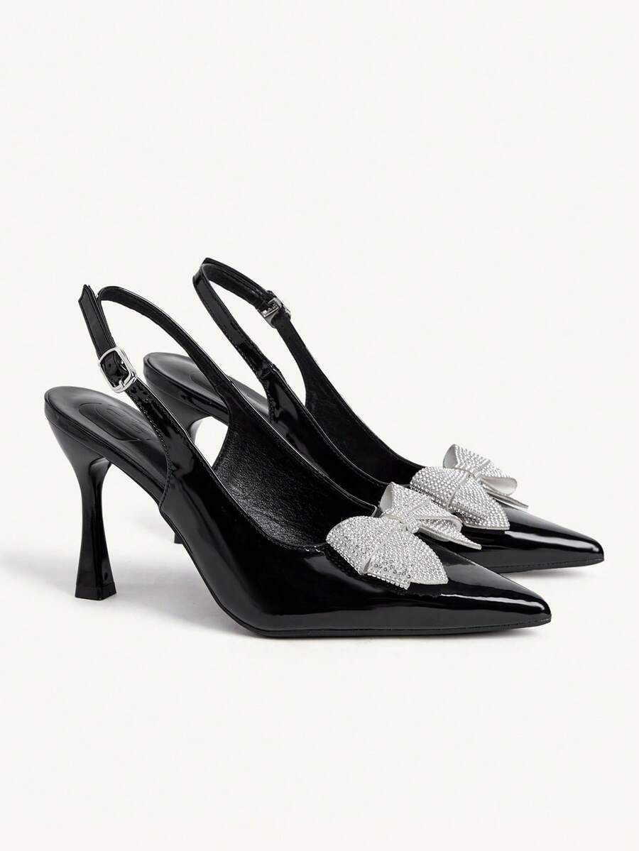 CUCCOO CHICEST Women's Rhinestone Butterfly Embellished Pointed Toe High Heel Shoes, Autumn - Black - View 1