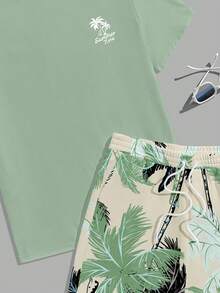 VIVINTIMO Men's Hawaiian Vacation Style Coconut Tree Print T-Shirt Set Men Beach Outfit Set Men 2 Piece Set Tropical Men Hawaii Outfit Men S Vacation Outfit - Multicolor - View 3