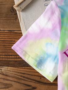 THE POWERPUFF GIRLS X SHEIN Young Girl Casual Vacation & Commute Cute Cartoon Slogan Tie-Dye Print Short Sleeve T-Shirt, Summer - White - View 6