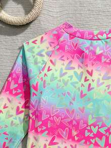 少女爱心印花连体泳衣，适合海滩度假 - 彩色 - 查看 6