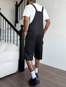 Manfinity Roghcode Pantalones cortos con peto gráfico de letra negra para hombre, versátil y con estilo, Manfinity Hypemode, Mardi Gras, Streetwear, Vintage, Vacaciones, Amo a mi novio, Día de San Valentín, de primavera a verano, Verano, Vacaciones, Vintage, Salir, Fiesta, Festival, Regalo para mi novio, Entrenamiento - Negro - Ver 2